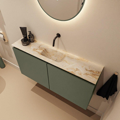 MONDIAZ TURE-DLUX meuble WC 100 cm Army. Lavabo EDEN Frappe position milieu. Sans trou de robinet.