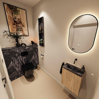 MONDIAZ TURE-DLUX 40cm toiletmeubel Washed Oak. EDEN wastafel Lava positie midden. Zonder kraangat.