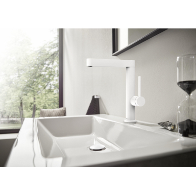 Hansgrohe Finoris wastafelkraan 230 draaibaar pop-up plug mat wit