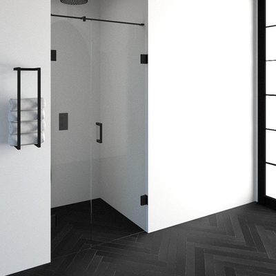 BRAUER Void porte de niche 2 parties verre transparent 100x200 réversible avec porte pivotante 60 contre le mur incl. traitement anticalcaire noir mat