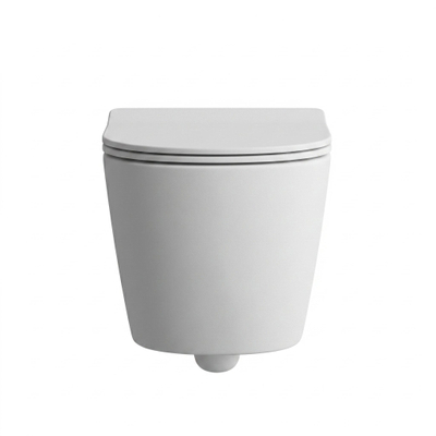 QeramiQ Dely Swirl Compact hangtoilet – spoelrandloos – 36 x 49,5 cm – met slim zitting – mat wit