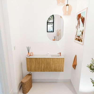 Mondiaz JOYA-DLUX 101.6cm toiletmeubel - ronding links kleur Oak - Wastafel FAYE positie Rechts 1 kraangat kleur Ostra.
