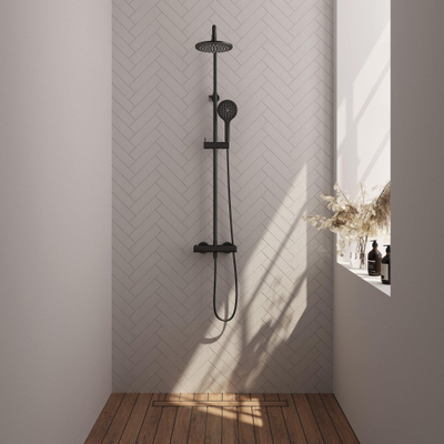 BRAUER Black Edition opbouw regendoucheset – Ø20 cm hoofddouche – glijstang – ronde handdouche – glijstang 145 cm