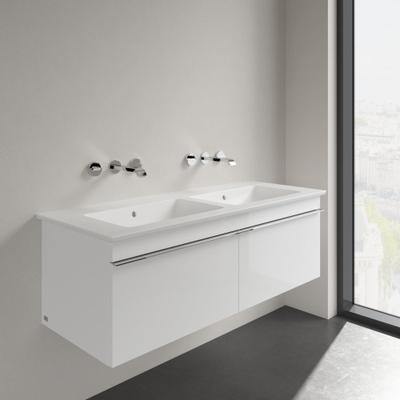 Villeroy & Boch Venticello Double lavabo à poser sur meuble - 1300 x 500 x 170 stone white mat (blanc) CeramicPlus - avec trop-plein