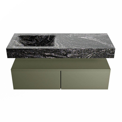 Mondiaz ALAN-DLUX Ensemble de meuble - 120cm - meuble Army mat - 2 tiroirs - Lavabo Cloud Lava suspendu - vasque Gauche - 0 trous de robinet