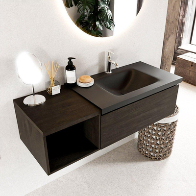 Mondiaz bukla ensemble de meubles de salle de bain 120x45x34cm 1 trou pour robinetterie lavabo droit surface solide urbaine sans poignée 1 tiroir avec fermeture douce mélamine marron foncé