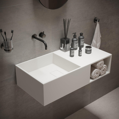Ideavit Solidplan Wastafel 80x41x20cm rechthoek 0 kraangaten 1 wasbak Solid surface wit