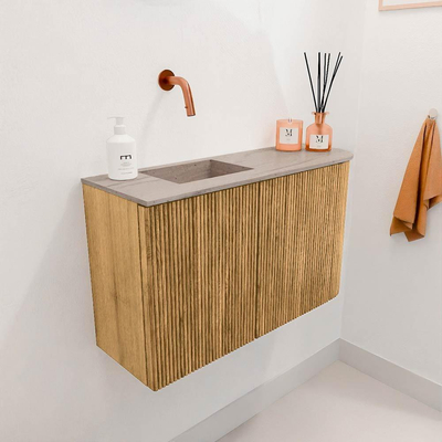 Mondiaz JOYA-DLUX Meuble de toilette 71.6cm - arrondi droit couleur Chêne - Vasque FAYE position Gauche Sans trou de robinet couleur Saba