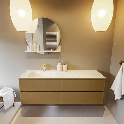 Mondiaz VICA-DLUX ensemble de meuble de salle de bain - 150cm - meuble sous-vasque oro - 4 tiroirs - lavabo encastré cloud gauche - 1 trou de robinet - version haute de 60cm - opalo