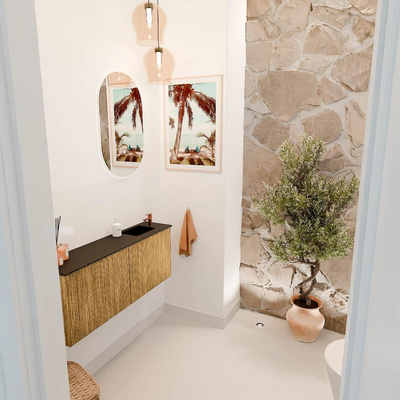 Mondiaz JOYA 100cm toiletmeubel - kleur Oak - Wastafel FAYE positie Rechts 1 kraangat kleur Urban.