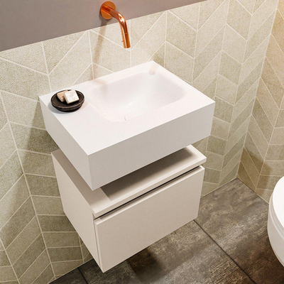 MONDIAZ ANDOR Toiletmeubel 40x30x30cm met 0 kraangaten 1 lades linen mat Wastafel Lex rechts Solid Surface Wit