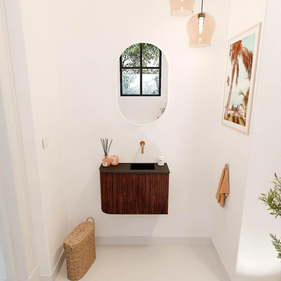 Mondiaz JOYA 61.6cm toiletmeubel - ronding links kleur Ruby - Wastafel FAYE positie Rechts Zonder kraangat kleur Urban.