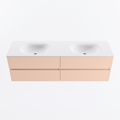 MONDIAZ Vica Ensemble meuble de salle de bains - 160cm - meuble bas rosee - 4 tiroirs - lavabo moon double - 2 trous de robinet - version haute 60cm - talc