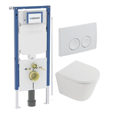 QeramiQ Dely Toiletset - Geberit UP720 inbouwreservoir - witte bedieningsplaat - softclose toilet zitting 35 mm - mat wit