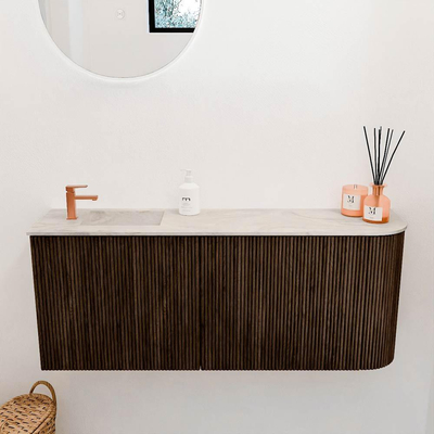 Mondiaz JOYA-DLUX 101.6cm toiletmeubel - ronding rechts kleur Walnut - Wastafel FAYE positie Links 1 kraangat kleur Ostra.