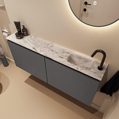 MONDIAZ TURE-DLUX Meuble toilette - 120cm - Dark Grey - EDEN - vasque Glace - position droite - 1 trou de robinet