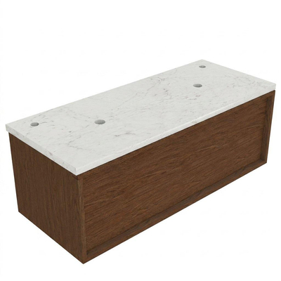 Saniclass Holz Frame Ensemble meuble de salle de bains - 120x45x43cm - Plan vasque en marbre Dia poli (blanc) - 2 trous de robinet - 1 tiroir - mat walnut pure (bois)