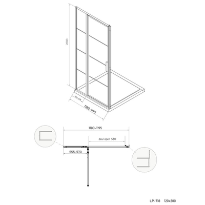 Xenz Industrial Line Premium Deur aan zijdeel voor hoekopstelling 120x200cm zwart