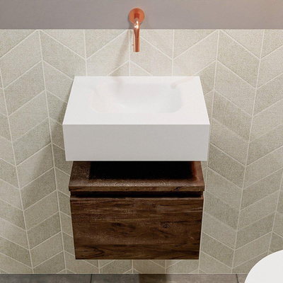 MONDIAZ ANDOR Toiletmeubel - 40x30x30cm - 0 kraangaten - 1 lades - dark brown mat - wasbak midden - Solid surface - Wit