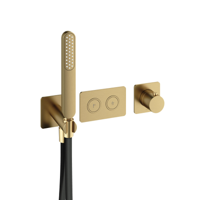 Hotbath Gal Afbouwdeel - voor inbouwthermostaat - met 2 pushbuttons - PVD - messing geborsteld (goud)