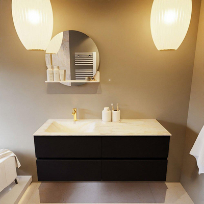 Mondiaz VICA-DLUX ensemble de meuble de salle de bain - 130cm - meuble sous-vasque urbain - 4 tiroirs - lavabo encastré cloud gauche - 1 trou de robinet - version haute de 60cm - ostra