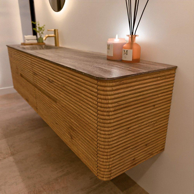 Mondiaz CIRO-DLUX Badkamermeubelset - 190x45x50cm - Solid surface wastafel Oza - 1 wasbak Links - 1 kraangat - 4 lades - Oak