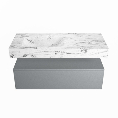 Mondiaz ALAN-DLUX Ensemble de meuble - 110cm - meuble Plata mat - 1 tiroir - Lavabo Cloud Glace suspendu - vasque Gauche - 1 trou de robinet
