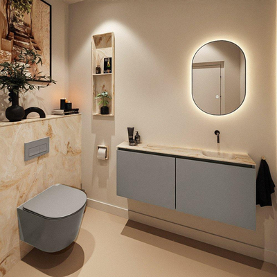 MONDIAZ TURE-DLUX Meuble WC 120cm Smoke. EDEN lavabo Frappe position droite. Sans trou de robinet.