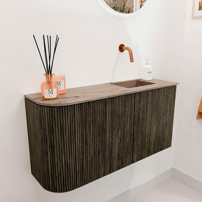 Mondiaz JOYA-DLUX Meuble de toilette 81,6 cm - arrondi gauche couleur Shadow - Lavabo FAYE position Droite Sans trou de robinet couleur Arena