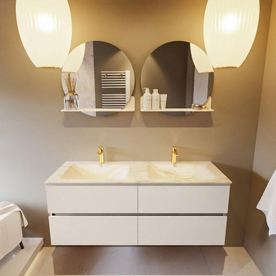 Mondiaz VICA-DLUX ensemble de meuble de salle de bain - 130cm - meuble sous-vasque lin - 4 tiroirs - lavabo encastrée nuage double - 2 trous de robinet - version haute de 60cm - ostra