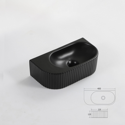 QeramiQ Blend Lave-Mains - 40x22x12 cm - Strié - demi-lune - sans trou de robinet - Céramique - Noir mat