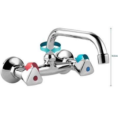 Go by Van Marcke Easy II tweegreepsmengkraan keuken met Uuitloop muurmontage mobiele bek hartafstand 15 cm progressief inclusief rozetten en S-koppelingen OUTLETSTORE