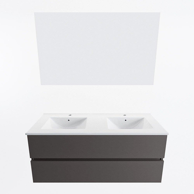 Mondiaz VICA ensemble de meuble de salle de bain - 120cm - meuble sous-vasque gris foncé - 2 tiroirs - lavabo denia double - 2 trous de robinet - couleur Blanc Brillant - miroir LED - version XL 60cm de haut