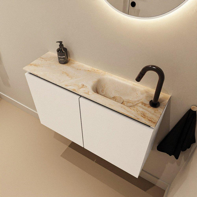 MONDIAZ TURE-DLUX Meuble de toilettes 80 cm Talc. EDEN lavabo Frappe position droite. Avec 1 trou de robinet.