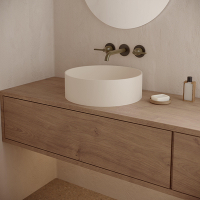 Ideavit Solidthin-40 Opbouw wastafel - 40x40x13 - solid surface - crème mat
