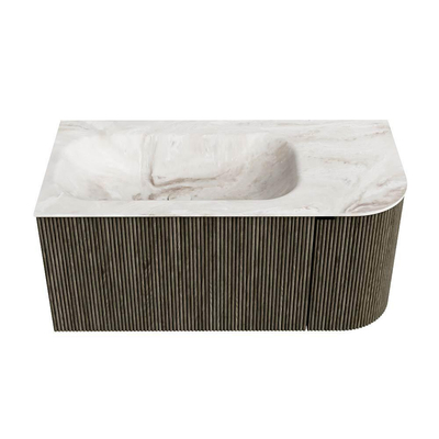 Mondiaz KURVE-DLUX Badkamermeubelset - 95x46x40cm - 1 lade - 1 deur - wastafel solid surface - links - zonder kraangat - Shadow