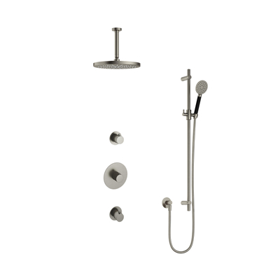 Hotbath Cobber IBS20 Ensemble de douche de pluie encastré - bras de plafond 15 cm - douche de tête ronde 30 cm - douchette 3 jets - barre de douche - nickel brossé