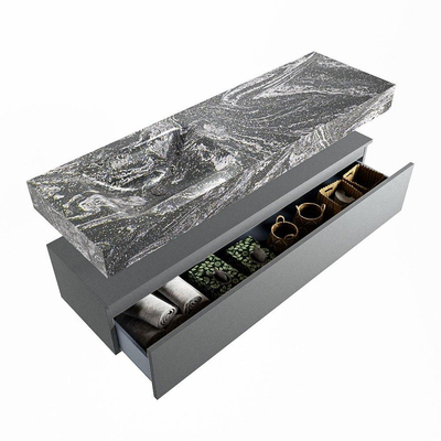 Mondiaz ALAN-DLUX Ensemble de meuble - 150cm - meuble Plata mat - 1 tiroir - Lavabo Cloud Lava suspendu - vasque Gauche - 1 trou de robinet
