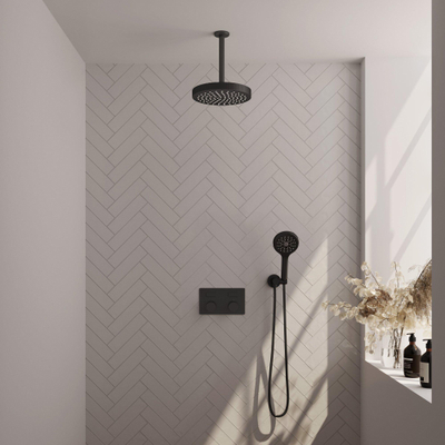 BRAUER Stripe Thermostatische Inbouw Regendouche - drukknoppen - SET 30 - 25cm douchekop - plafondarm - 3-standen handdouche - doucheslang - wandaansluitbocht - mat zwart