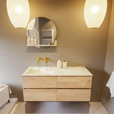 MONDIAZ VICA-DLUX Badkamermeubelset - 120cm - onderkast washed oak - 4 lades - inbouw wastafel cloud links - zonder kraangaten - 60cm hoge versie - frape