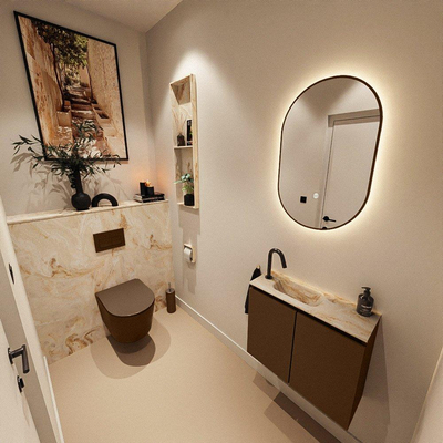 MONDIAZ TURE-DLUX Meuble toilette - 60cm - Rust - EDEN - vasque Frappe - position gauche - 1 trou de robinet