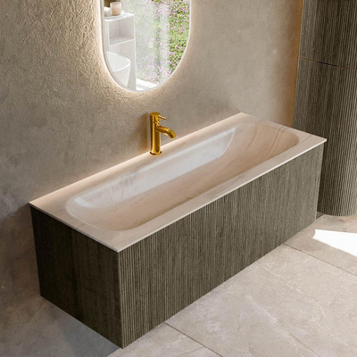 MONDIAZ KURVE-DLUX meuble de salle de bains 120cm couleur Shadow avec 1 tiroir et 0 porte. Lavabo BIG LARGE central 1 trou de robinet Meli.