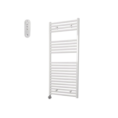 Sanicare HVS Elektrische Radiator - 111.8x60cm - 730W - met afstandsbediening - thermostaat - chroom - linksonder - wit