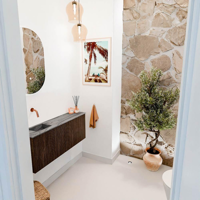 Mondiaz JOYA-DLUX 100cm toiletmeubel - kleur Walnut - Wastafel FAYE positie Links Zonder kraangat kleur Sombra.