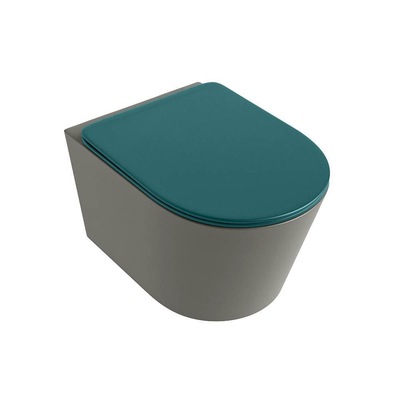 Mondiaz LAVIE WC suspendu – sans bride – 36 x 53 cm – avec abattant softclose – Smoke (brun clair), abattant Smag (vert)