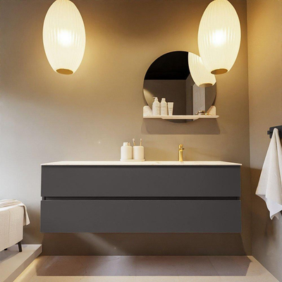 Mondiaz VICA-DLUX ensemble de meuble de salle de bain - 150cm - meuble sous-vasque gris foncé - 2 tiroirs - lavabo encastré cloud droite - 1 trou de robinet - version haute de 60cm - ostra