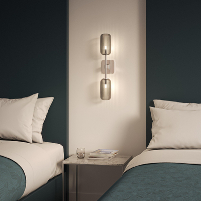 Astro Tacoma Twin Wandlamp/Plafondlamp - 230V - IP44 - cilinder - geribbeld - smoke glas - chroom