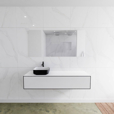 Mondiaz Lagom Meuble salle de bains 150x30.9x45cm Solid Surface Urban 1 tiroir avec lavabo BINX vasque à poser Gauche 1 trou de robinet