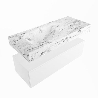 Mondiaz ALAN-DLUX Ensemble de meuble - 110cm - meuble Talc mat - 1 tiroir - Lavabo Cloud Glace suspendu - vasque Gauche - 0 trous de robinet