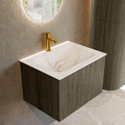 Mondiaz KURVE-DLUX Badkamermeubelset - 60x46x40cm - 1 lade - wastafel solid surface - midden - 1 kraangat - Shadow